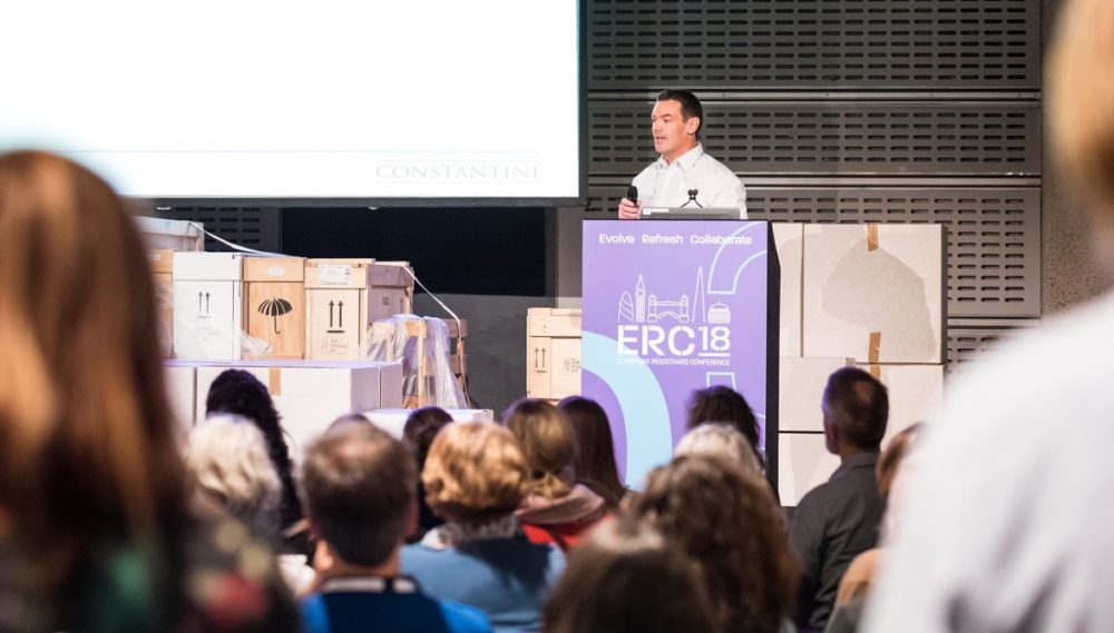 Constantine Ltd giving a speach at the European Registrars Conference in 2018