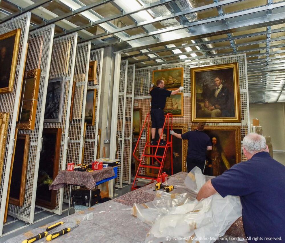 Constantine Ltd hanging paintings in storage for the National Maritime Museum