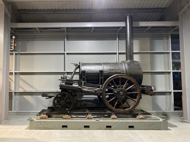 Constantine installing George and Robert Stephenson’s Rocket at Locomotion
